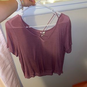 purple cross neck tee
